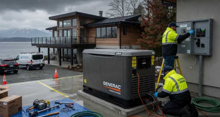 Standby generator installed and connected to a home's electrical panel